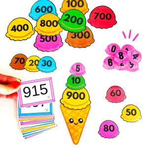 Helados con unidades, decenas y centenas