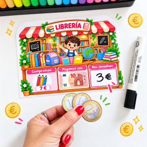 Dar el cambio con monedas y billetes