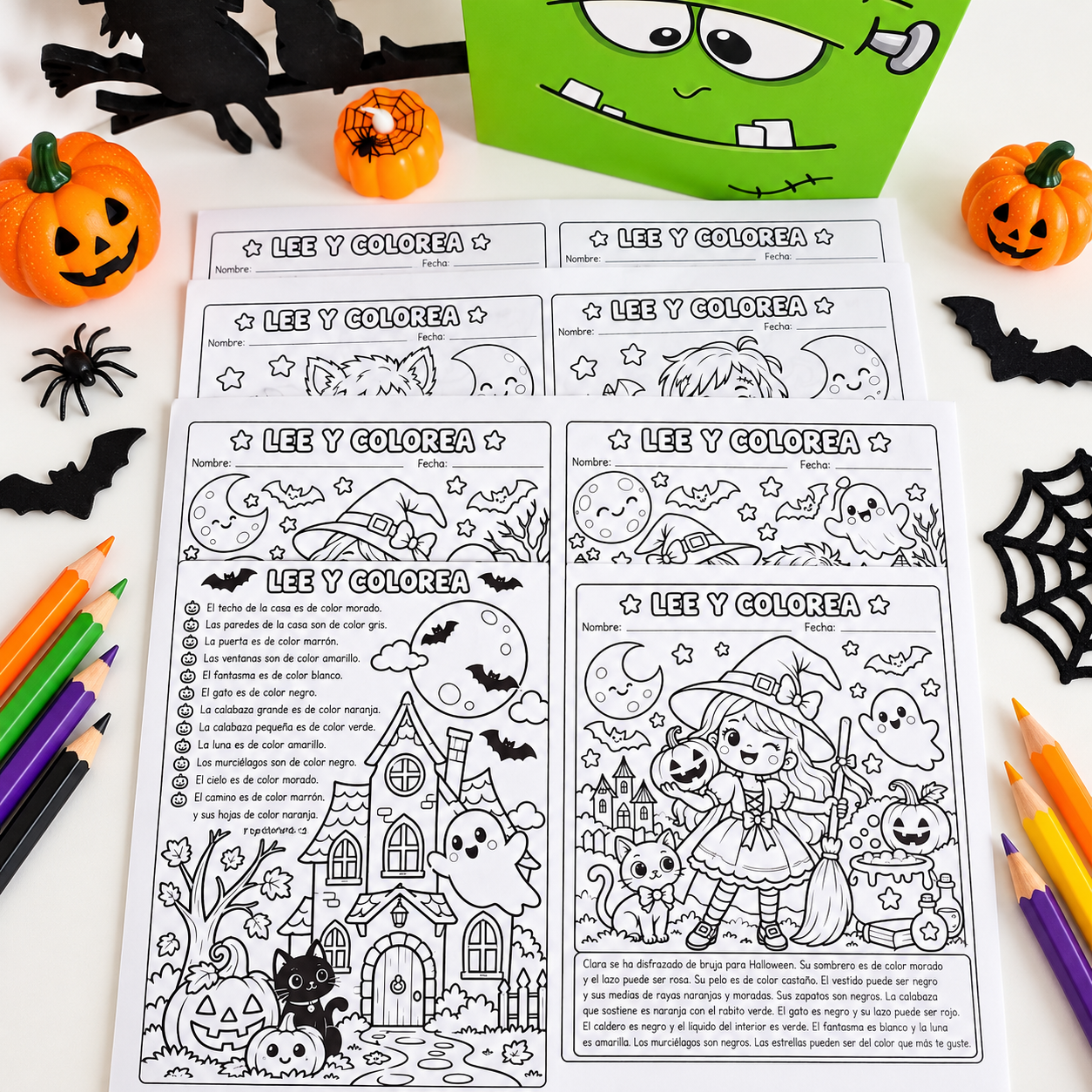 Comprensión lectora de Halloween – 16 fichas Lee y colorea - Imagen 2