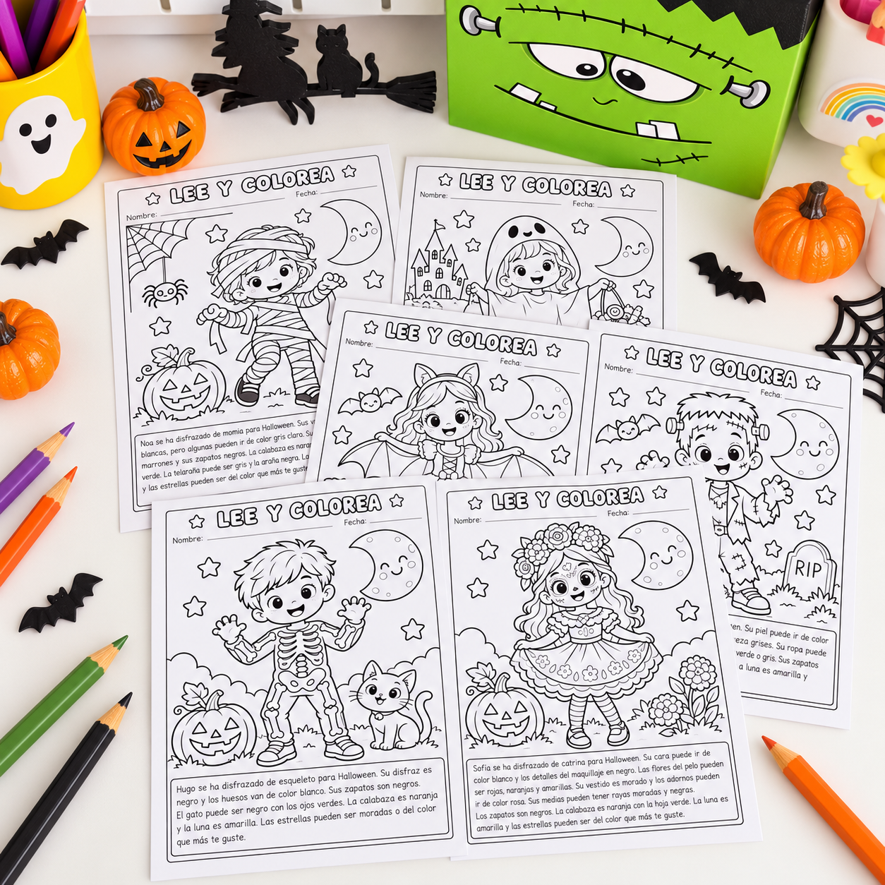 Comprensión lectora de Halloween – 16 fichas Lee y colorea - Imagen 3